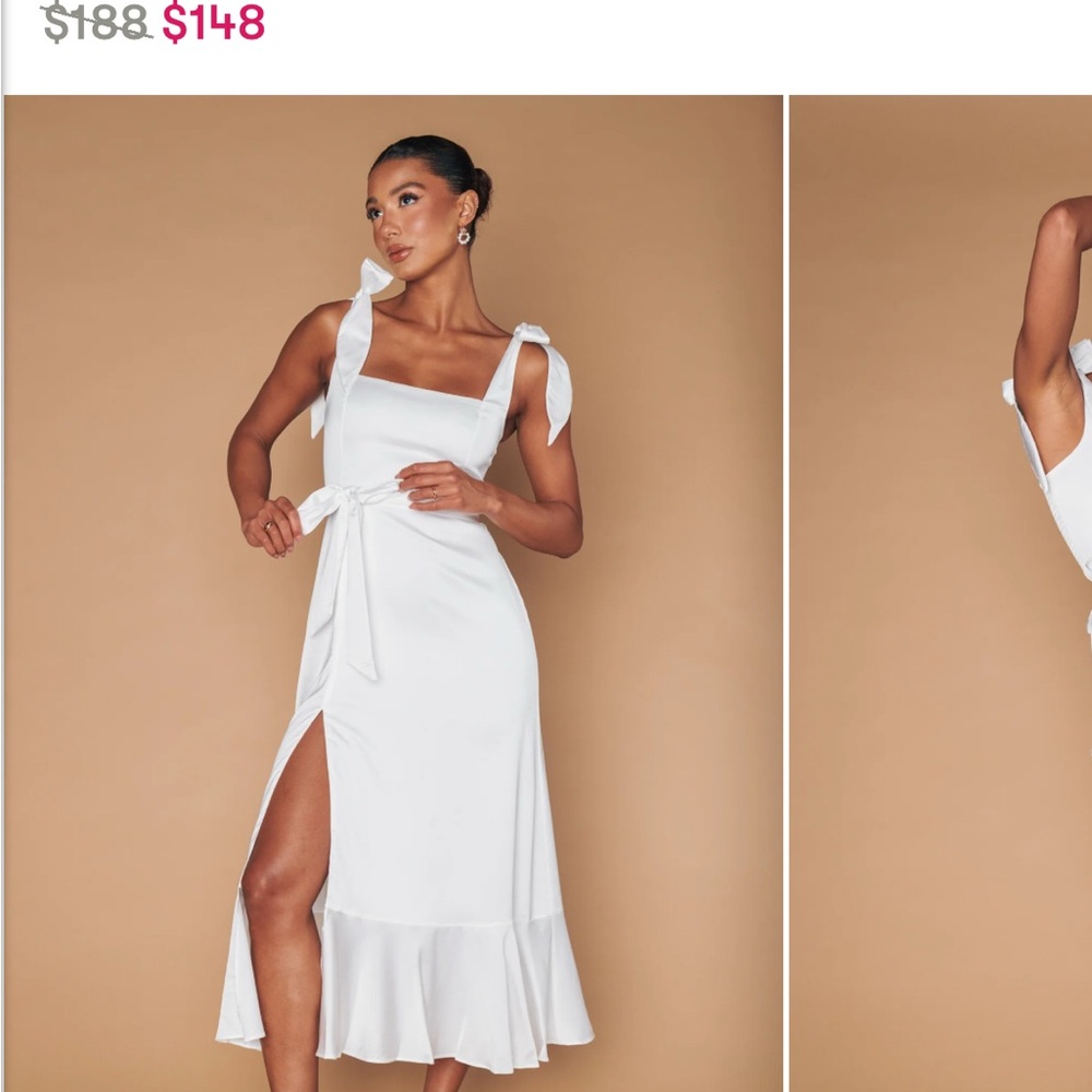 Show Me Your MuMu White Midi Dress with Bow Detail